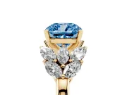 Fancy Blue Cushion Cut Diamond Cluster Leaf Design Ring Set in Yellow gold with Prong Setting
