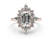 Emerald Cut Cluster Halo Engagement Ring Setting | Rose Gold