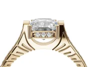 Emerald Cut Vintage Cathedral Engagement Ring Setting | Carved Band | Yellow Gold