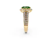 Fancy Green Princess Cut Diamond Halo Engagement Ring Set in Yellow gold with Split Shank and Prong Setting