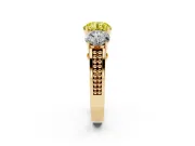 Round Engagement Ring Setting for a Fancy Yellow Lab-Grown Diamond | Three Stone | Yellow Gold