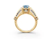 Fancy Blue Pear Cut Diamond Vintage-Inspired Milgrain Ring Set in Yellow gold with Accent Split Shank