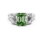 Fancy Green Emerald Cut Diamond Three-Stone Ring Set in Silver with Braided Band