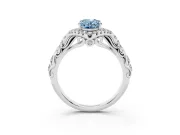 Oval Hidden Halo Filigree Engagement Ring Setting for a Fancy Blue Lab-Grown Diamond | White Gold