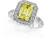 Emerald Cut Milgrain Halo Engagement Ring Setting for a Fancy Yellow Lab-Grown Diamond | Pavé Shoulders | White Gold