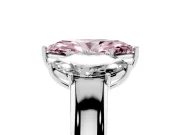 Fancy Pink Three-Stone Marquise Cut Diamond Ring Set in Silver with Matching Prong Settings and Plain Band