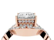 Princess Cut Diamond Solitaire Twist Band Pavé Engagement Ring Set in Rose gold
