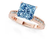 Princess Cut Vintage Pavé Engagement Ring Setting for a Fancy Blue Lab-Grown Diamond | Rose Gold