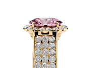 Oval Pavé Engagement Ring Setting for a Fancy Pink Lab-Grown Diamond | Wide Three-Row Band | Yellow Gold