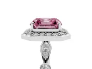 Asscher Cut Vintage Halo Engagement Ring Setting for a Fancy Pink Lab-Grown Diamond | Bezel Station Shoulders | Platinum
