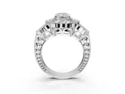 Radiant Cut Vintage Floral Halo Engagement Ring Setting | Engraved Milgrain Band | White Gold