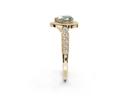 Fancy Green Heart-Shaped Lab-Grown Diamond Milgrain Halo Solitaire Ring Set in Yellow Gold with Bezel Set Side Stones and Pavé Band