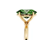 Fancy Green Oval Cut Diamond Solitaire Engagement Ring Set in Yellow gold with Thin Band and Prong Setting