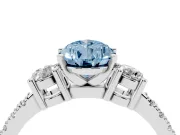 Fancy Blue Three-Stone Pear Cut Diamond Pavé Band Ring Set in Silver with Prong Setting