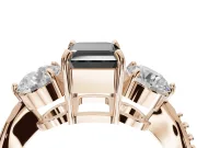 Fancy Black Emerald Cut Lab-Grown Diamond Three-Stone Ring Set in Rose Gold with Channel-Set Band and Prong Setting