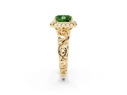 Fancy Green Princess Cut Diamond Halo Ring Set in Yellow gold with Scrollwork Band and Prong Setting