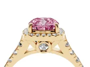 Cushion Cut Accented Halo Engagement Ring Setting for a Fancy Pink Lab-Grown Diamond | Yellow Gold