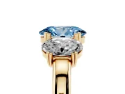 Oval Three Stone Engagement Ring Setting for a Fancy Blue Lab-Grown Diamond | Double Claw Head | Yellow Gold