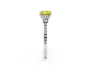 Cushion Cut Three Stone Engagement Ring Setting for a Fancy Yellow Lab-Grown Diamond | Pave Shoulders | Sterling Silver