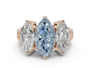 Marquise Three Stone Engagement Ring Setting for a Fancy Blue Lab-Grown Diamond | Beaded Shoulders | Rose Gold