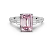 Emerald Cut Vintage Cathedral Engagement Ring Setting for a Fancy Pink Lab-Grown Diamond | Carved Band | Platinum