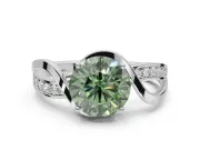 Round Bypass Solitaire Engagement Ring Setting for a Fancy Green Lab-Grown Diamond | Pavé and Plain Strands | Platinum