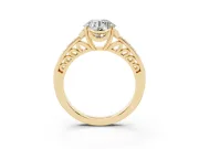 Round Floral Pavé Engagement Ring Setting | Petal Accents | Yellow Gold