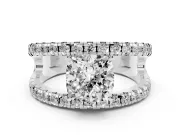 Cushion Cut Wide Open Split Shank Engagement Ring Setting | Pavé Strands | Platinum