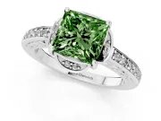 Princess Cut Floral Pavé Engagement Ring Setting for a Fancy Green Lab-Grown Diamond | Petal Accents | Sterling Silver