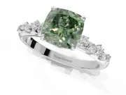 Cushion Cut Graduated Solitaire Engagement Ring Setting for a Fancy Green Lab-Grown Diamond | White Gold