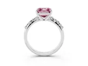 Fancy Pink Asscher Cut Diamond Solitaire Vine Band Ring Set in Platinum with Round Accents and Prong Setting