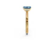 Fancy Blue Emerald Cut Diamond Solitaire Milgrain Engraved Band Set in Yellow gold with Prong Setting