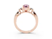 Fancy Pink Emerald Cut Diamond Three-Stone Ring Set in Rose gold with Pavé Split Shank and Prong Setting