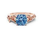 Cushion Cut Leaf Solitaire Engagement Ring Setting for a Fancy Blue Lab-Grown Diamond | Rose Gold