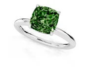Fancy Green Cushion Cut Diamond Solitaire Ring Set in Silver with Thin Band and Prong Setting