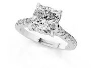 Cushion Cut Hidden Halo Pave Engagement Ring Setting | Claw Prongs | Platinum