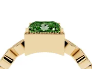 Fancy Green Princess Cut Diamond Vintage-Inspired Milgrain Ring Set in Yellow gold with Marquise Stations of Round Accents
