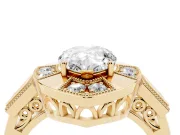 Pear Cut Diamond Milgrain Halo Ring Set in Yellow gold with Split Shank