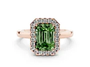 Emerald Cut Thin Halo Engagement Ring Setting for a Fancy Green Lab-Grown Diamond | Plain Polished Band | Rose Gold