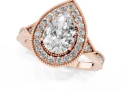 Pear-Shaped Vintage Milgrain Halo Engagement Ring Setting | Graduated Pavé Band | Rose Gold