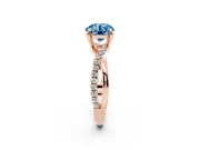 Fancy Blue Round Cut Diamond Twist Band Solitaire Set in Rose gold with Pavé Accents and Prong Setting