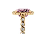 Radiant Cut Milgrain Halo Engagement Ring Setting for a Fancy Pink Lab-Grown Diamond | Beaded Shoulders | Yellow Gold