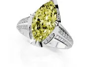 Fancy Yellow Marquise Cut Diamond Pavé Split Shank Solitaire Ring Set in White gold with Prong Setting