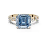 Asscher Cut Graduated Solitaire Engagement Ring Setting for a Fancy Blue Lab-Grown Diamond | Yellow Gold