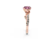 Fancy Pink Heart Cut Diamond Solitaire Leaf-Inspired Ring Set in Rose gold with Pavé Band and Prong Setting