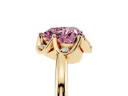 Fancy Pink Heart Cut Diamond Round Cluster Halo Ring Set in Yellow gold with Solitaire Band and Prong Setting