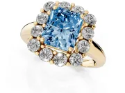 Radiant Cut Cluster Halo Engagement Ring Setting for a Fancy Blue Lab-Grown Diamond | Large Round Accents | Yellow Gold