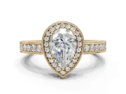 Pear-Shaped Vintage Milgrain Halo Engagement Ring Setting | Wide Pavé Band | Yellow Gold