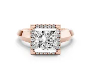 Princess Cut Diamond Halo Ring Set in Rose gold with Cathedral Band and Prong Setting