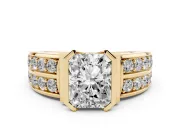 Radiant Cut Half Bezel Engagement Ring Setting | Double Row Channel Band | Yellow Gold